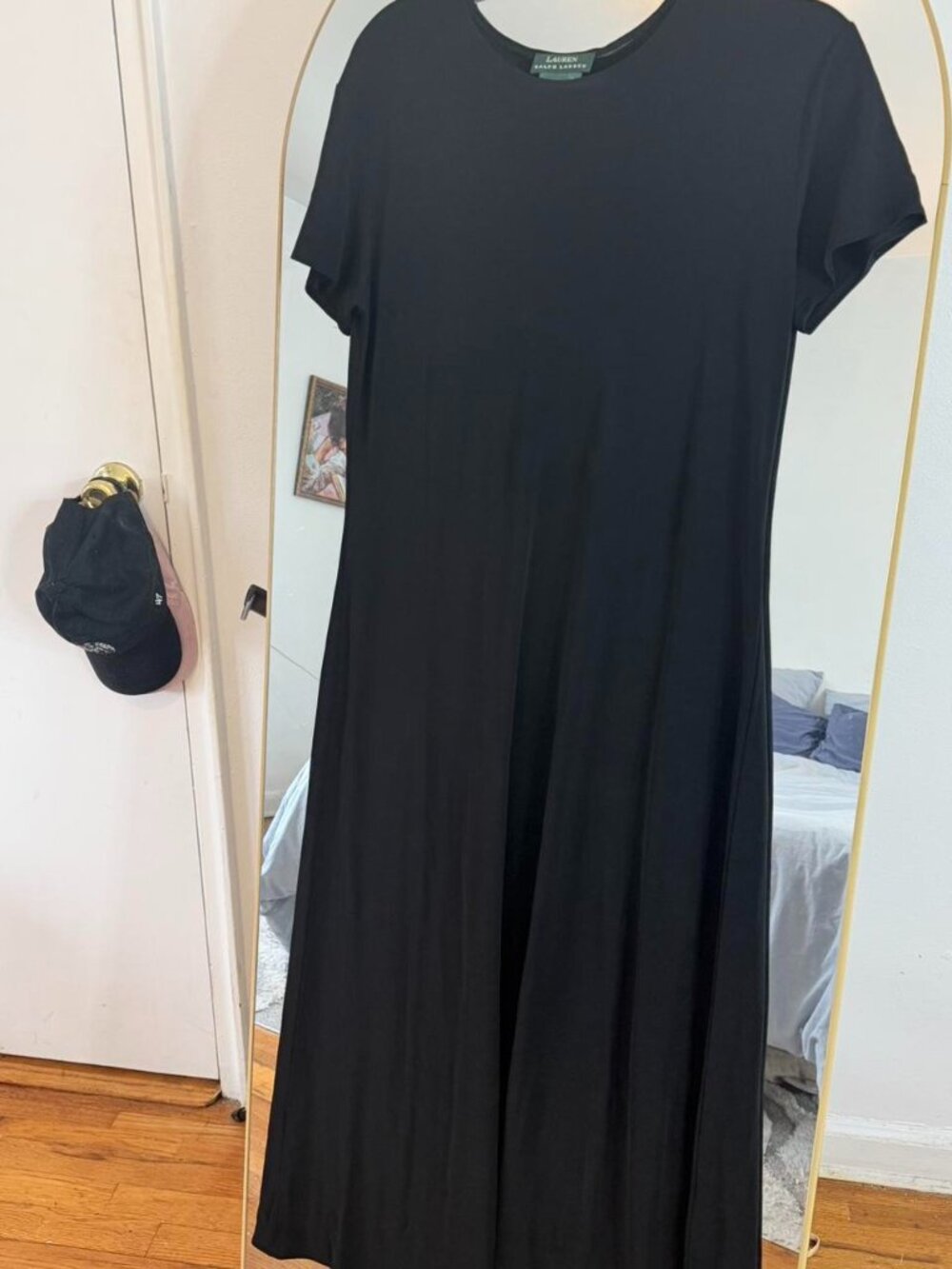 Lauren Ralph Lauren Black Mesh Short Sleeve Midi Dress Size Large